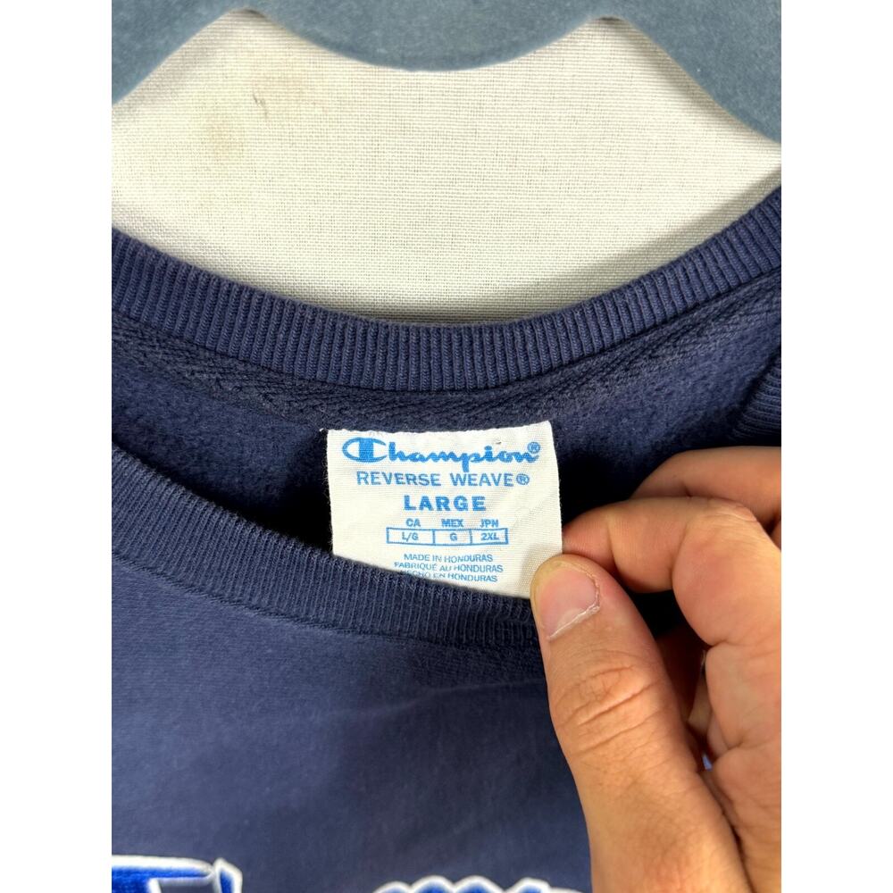 Champion Sweatshirt Men Large Navy Reverse Weave Long Sleeve Crew Neck Pullover - Picture 6 of 8